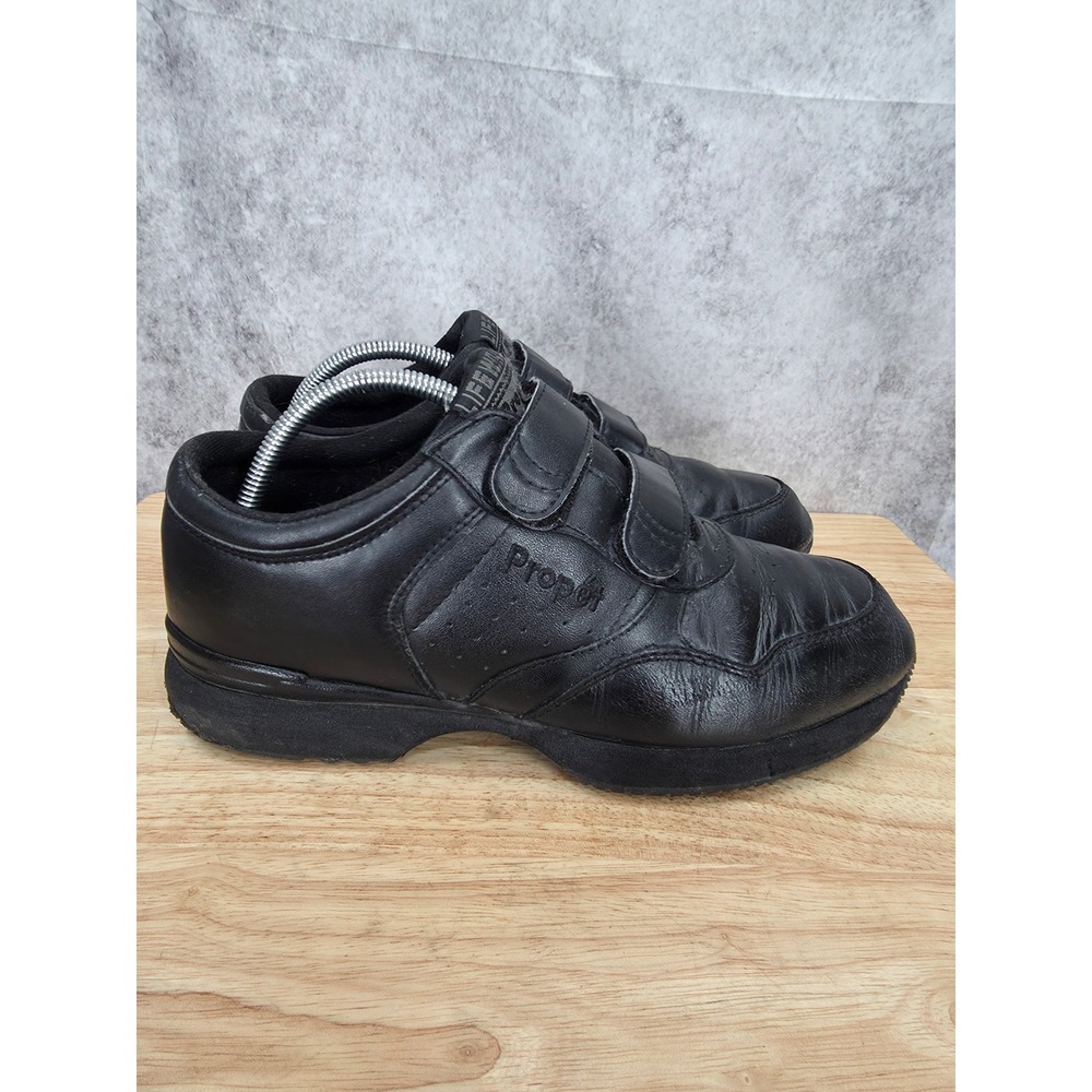 Propet LifeWalker Walking Shoes Mens 9.5 M Black Leather Hook Loop Sneaker M3705